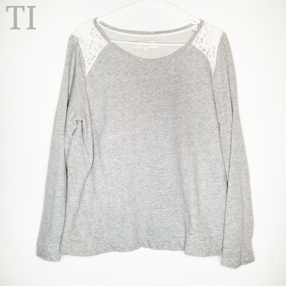 Ann Taylor LOFT Gray Lace Detail Sweater - Picture 1 of 6
